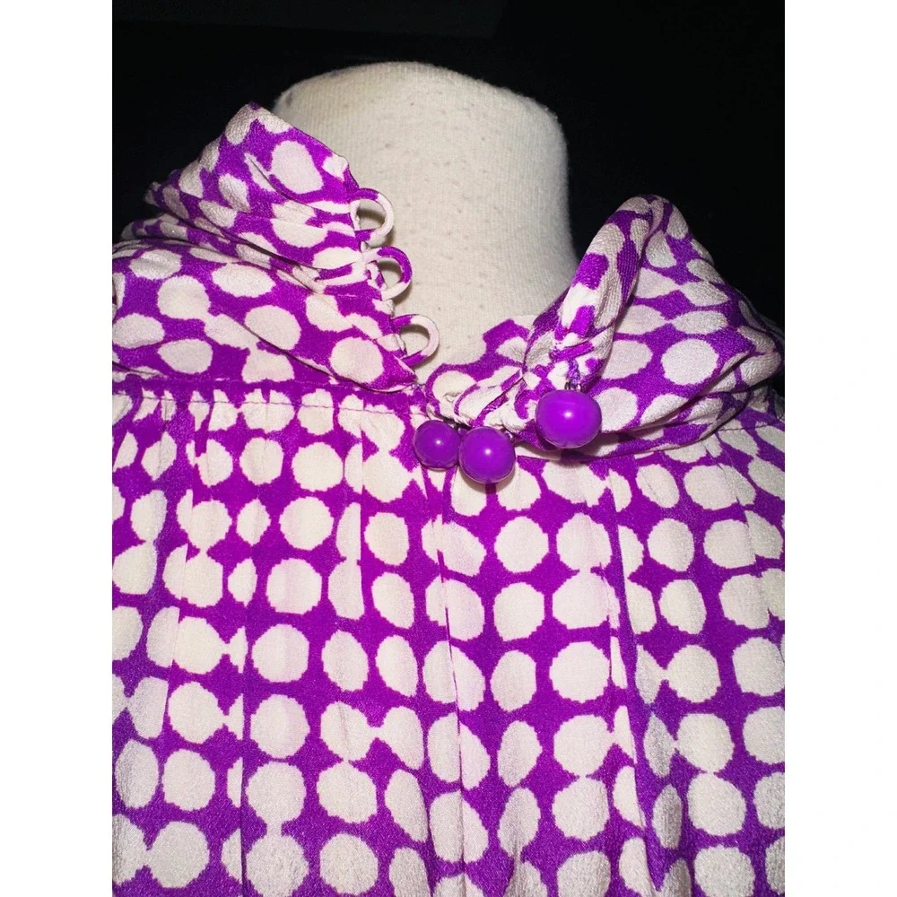 WB10‎ Banana Republic Polka Dot  Blouse Silk Top Women's Tall L Purple White